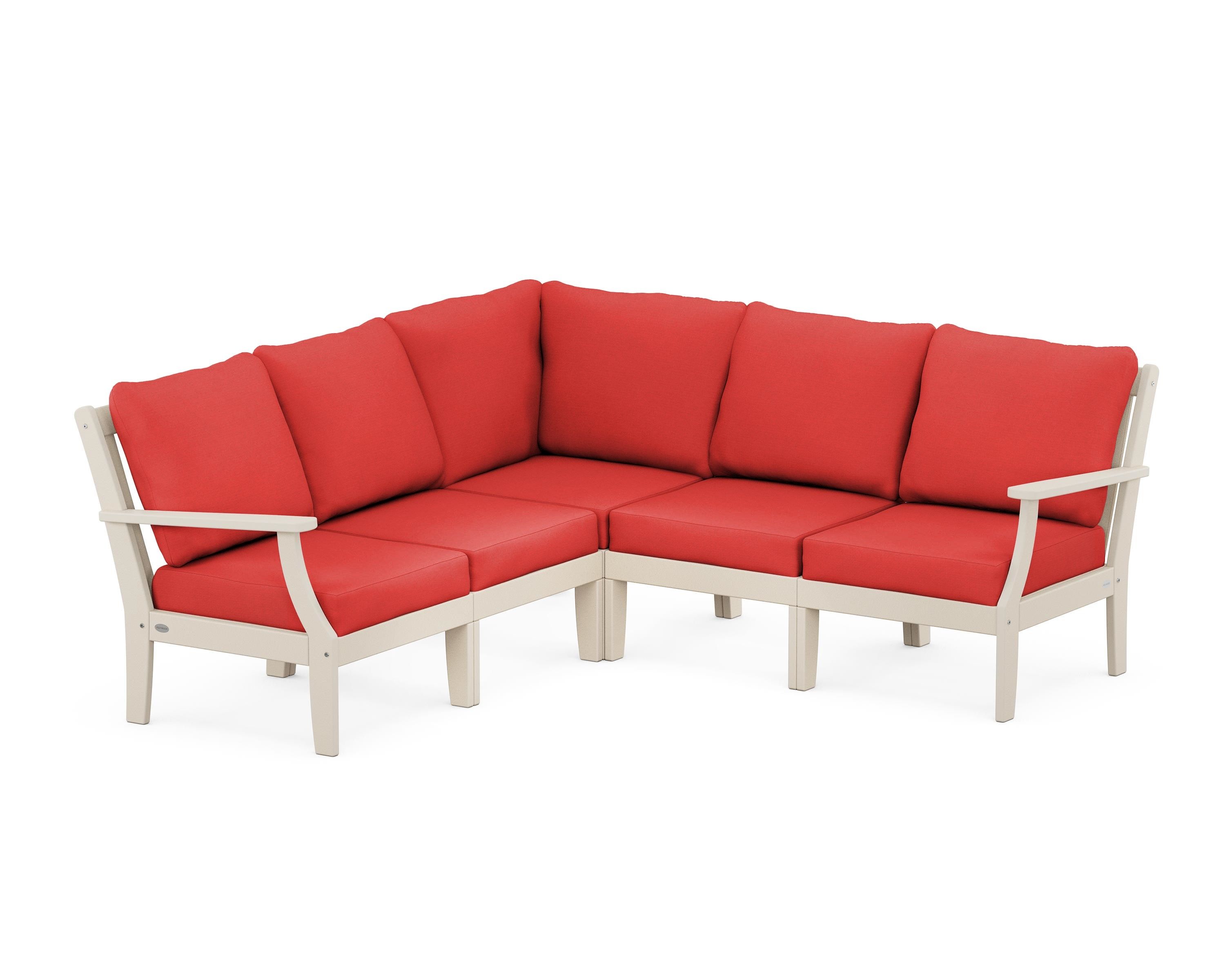 POLYWOOD® Braxton Modular 5-Piece Deep Seating Set in Sand / Crimson Linen