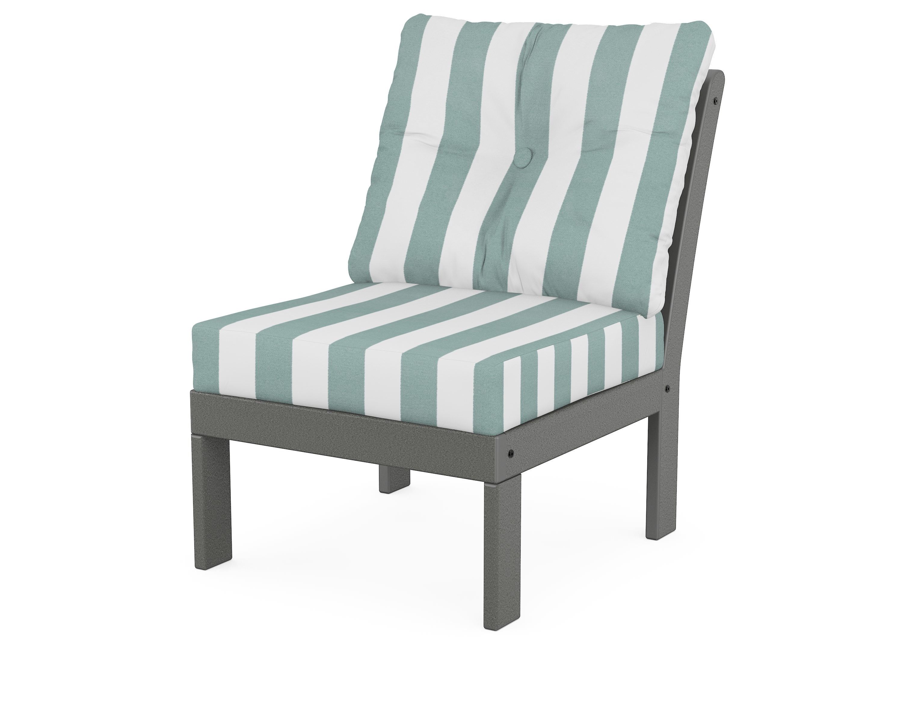 POLYWOOD® Vineyard Modular Armless Chair in Slate Grey / Cabana Stripe Glacier Spa