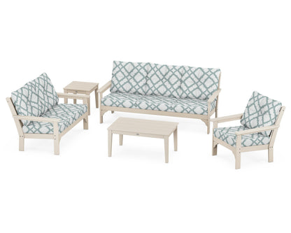 POLYWOOD® Vineyard 5 Piece Deep Seating Set in Sand / Trellis Glacier Spa
