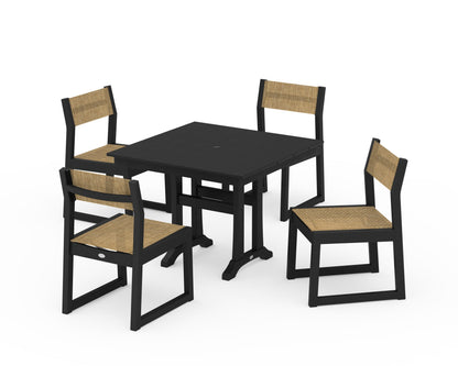 POLYWOOD® EDGE Sling 5-Piece Farmhouse Trestle Side Chair Dining Set in Black / Burlap Sling