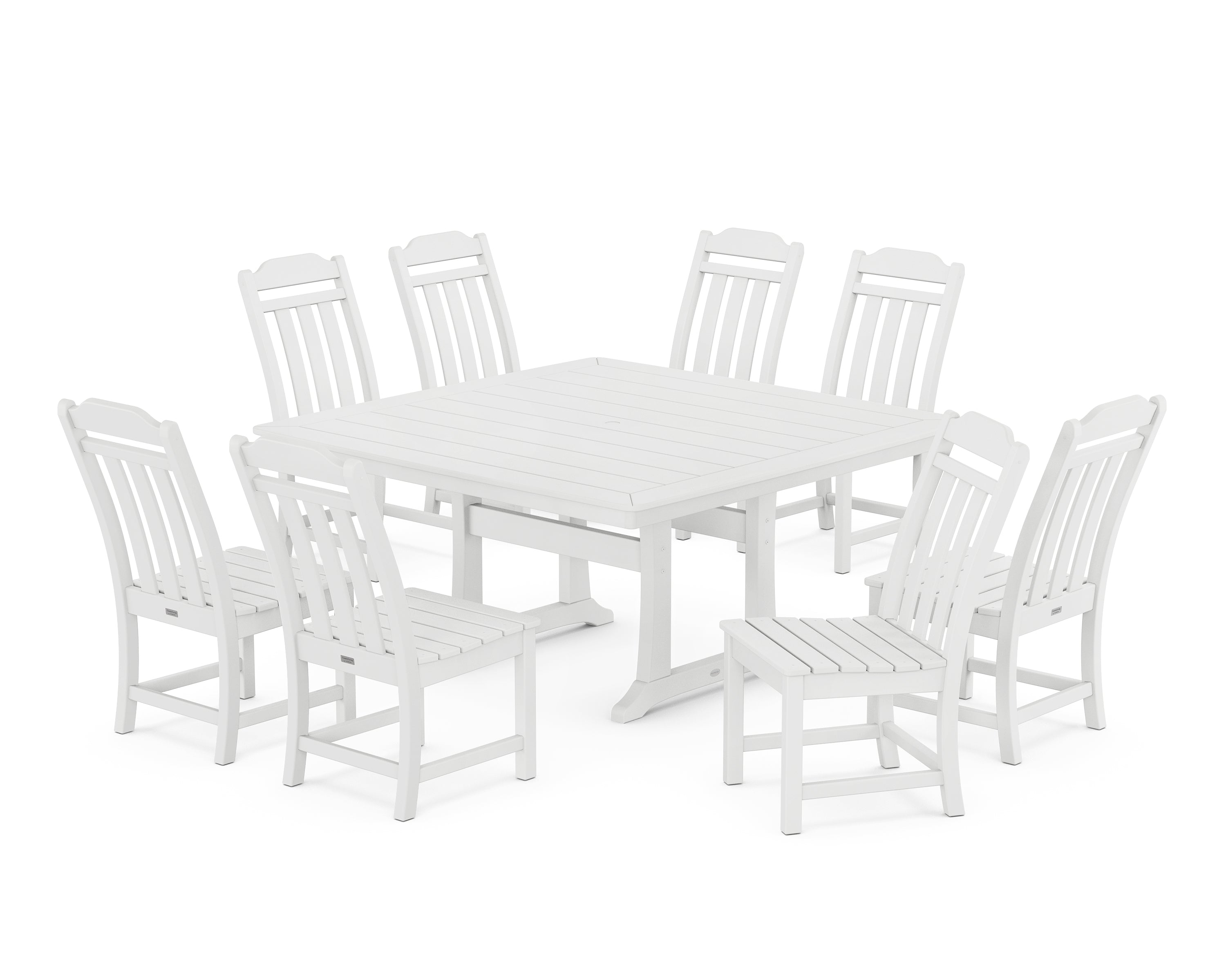 Country Living Cottage 9-Piece Square Side Chair Dining Set with Trestle Legs in White