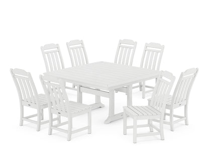 Country Living Cottage 9-Piece Square Side Chair Dining Set with Trestle Legs in White