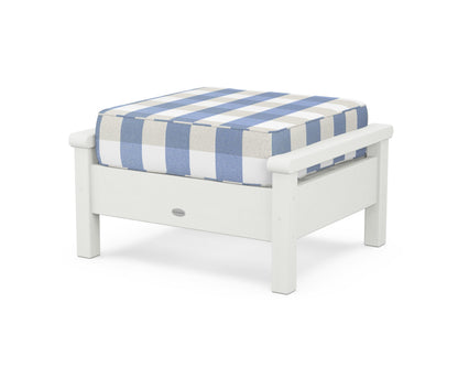POLYWOOD® Harbour Deep Seating Ottoman in Vintage White / Buffalo Plaid Sky Blue