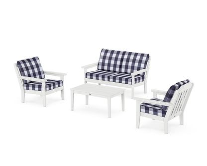 Country Living Cottage 4-Piece Deep Seating Set with Loveseat in White / Buffalo Plaid Navy