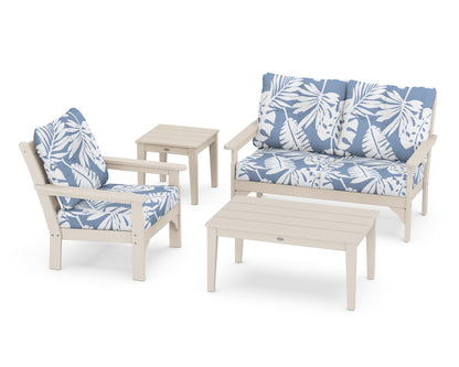 POLYWOOD® Vineyard 4-Piece Deep Seating Set in Sand / Leaf Sky Blue
