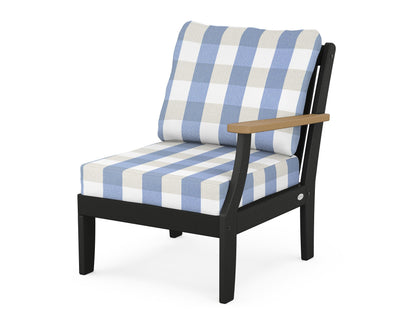 POLYWOOD® Braxton Modular Right Arm Chair in Black / Natural / Buffalo Plaid Sky Blue