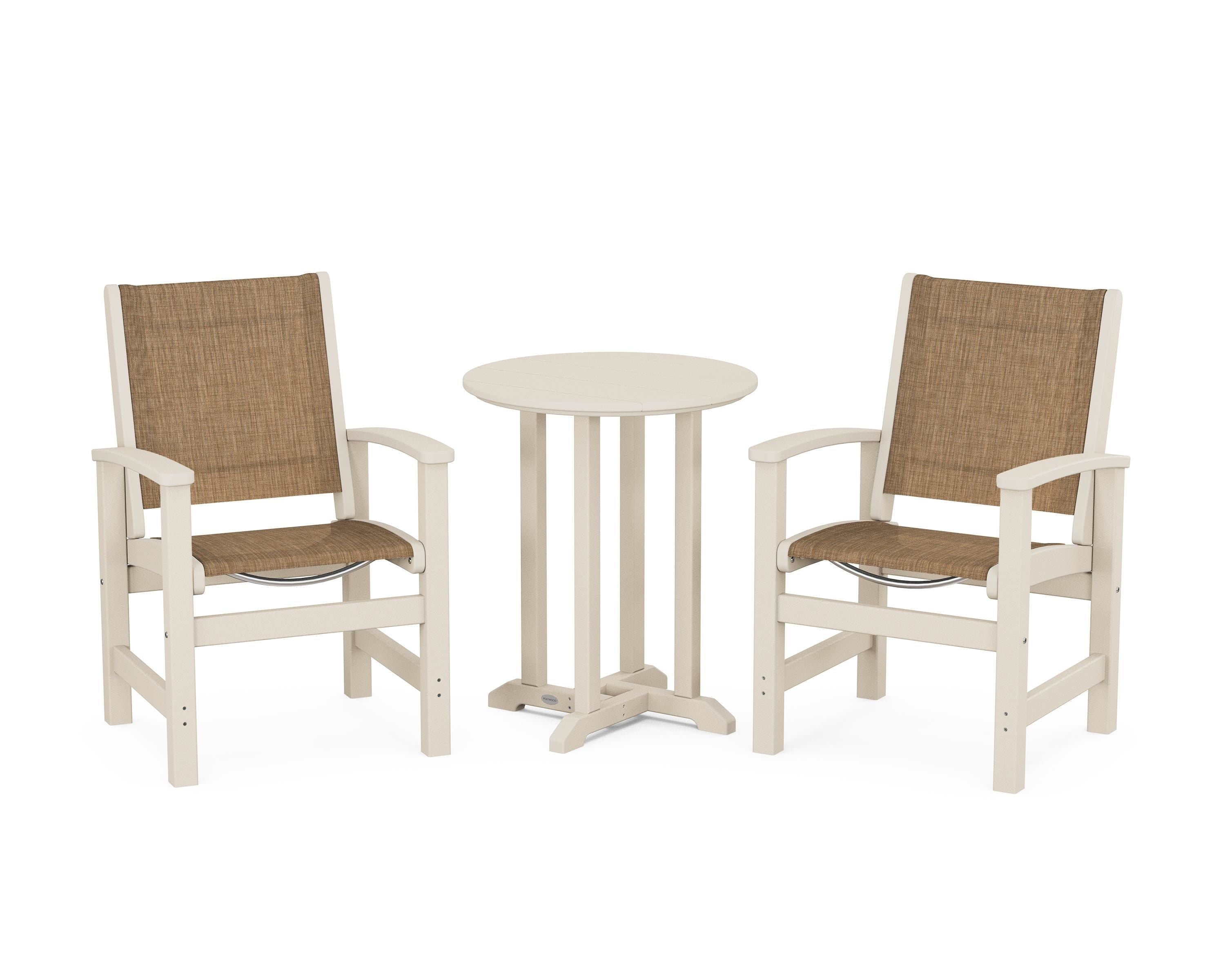 POLYWOOD® Coastal 3-Piece Round Bistro Dining Set in Sand / Burlap Sling