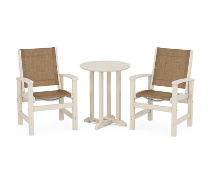 POLYWOOD® Coastal 3-Piece Round Bistro Dining Set in Sand / Burlap Sling