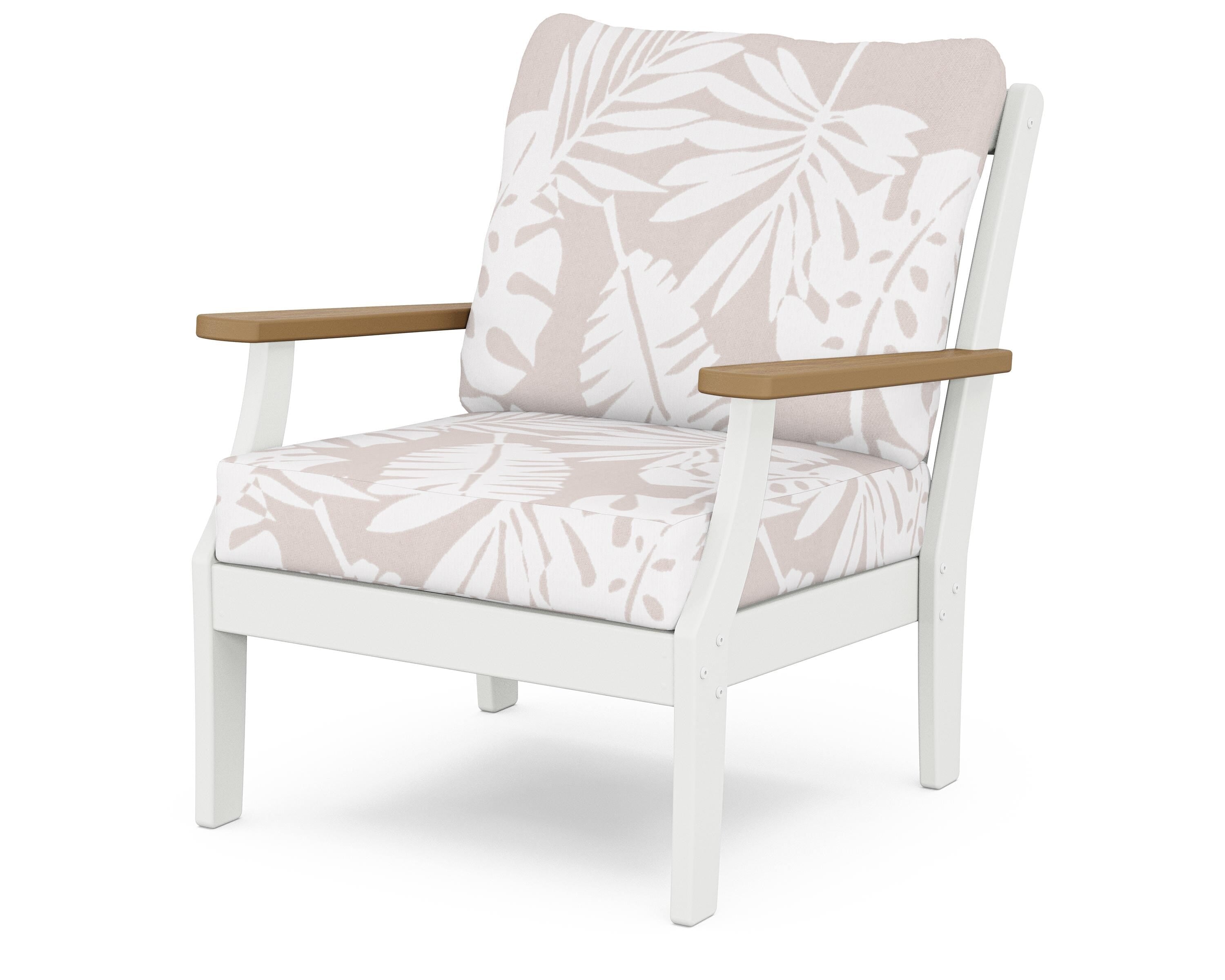 POLYWOOD® Braxton Deep Seating Chair in White / Natural / Leaf Dune Burlap