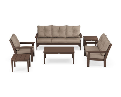 POLYWOOD® Vineyard 6-Piece Deep Seating Set in Mahogany / Spiced Burlap