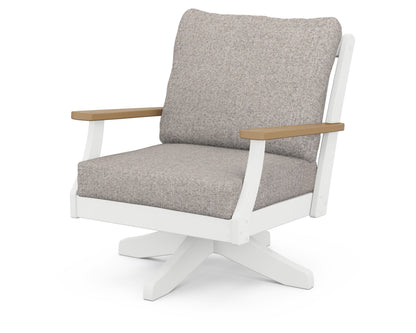 POLYWOOD® Braxton Deep Seating Swivel Chair in White / Natural / Weathered Tweed