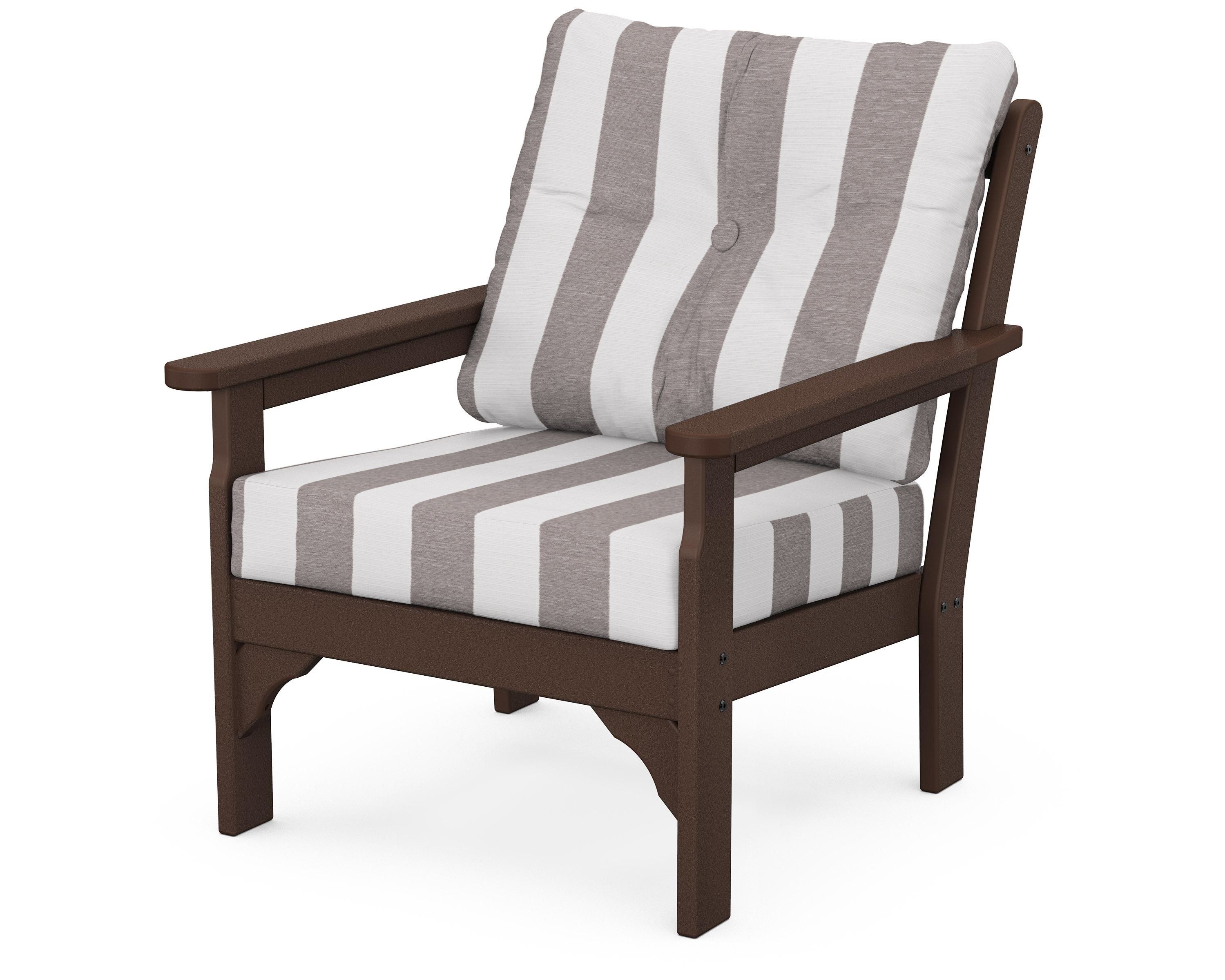POLYWOOD® Vineyard Deep Seating Chair in Mahogany / Cabana Stripe Grey Mist