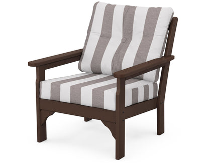 POLYWOOD® Vineyard Deep Seating Chair in Mahogany / Cabana Stripe Grey Mist