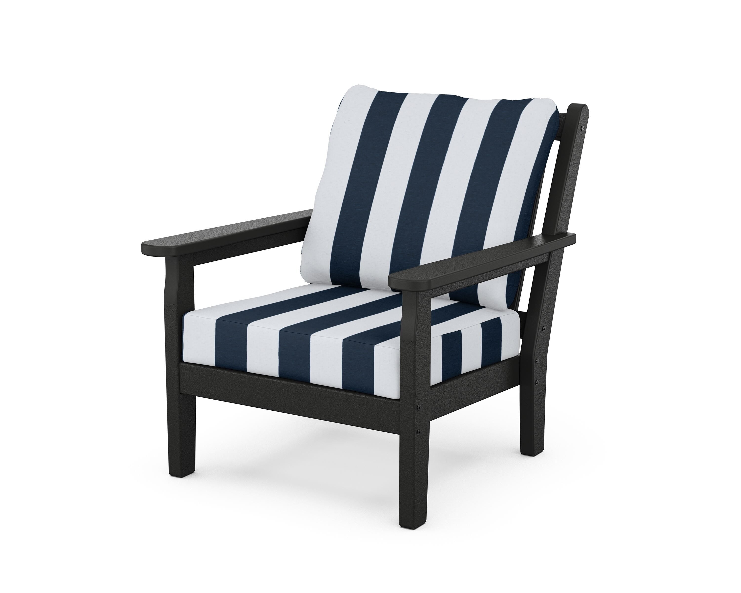 POLYWOOD® Chippendale Deep Seating Chair in Black / Cabana Stripe Marine Indigo