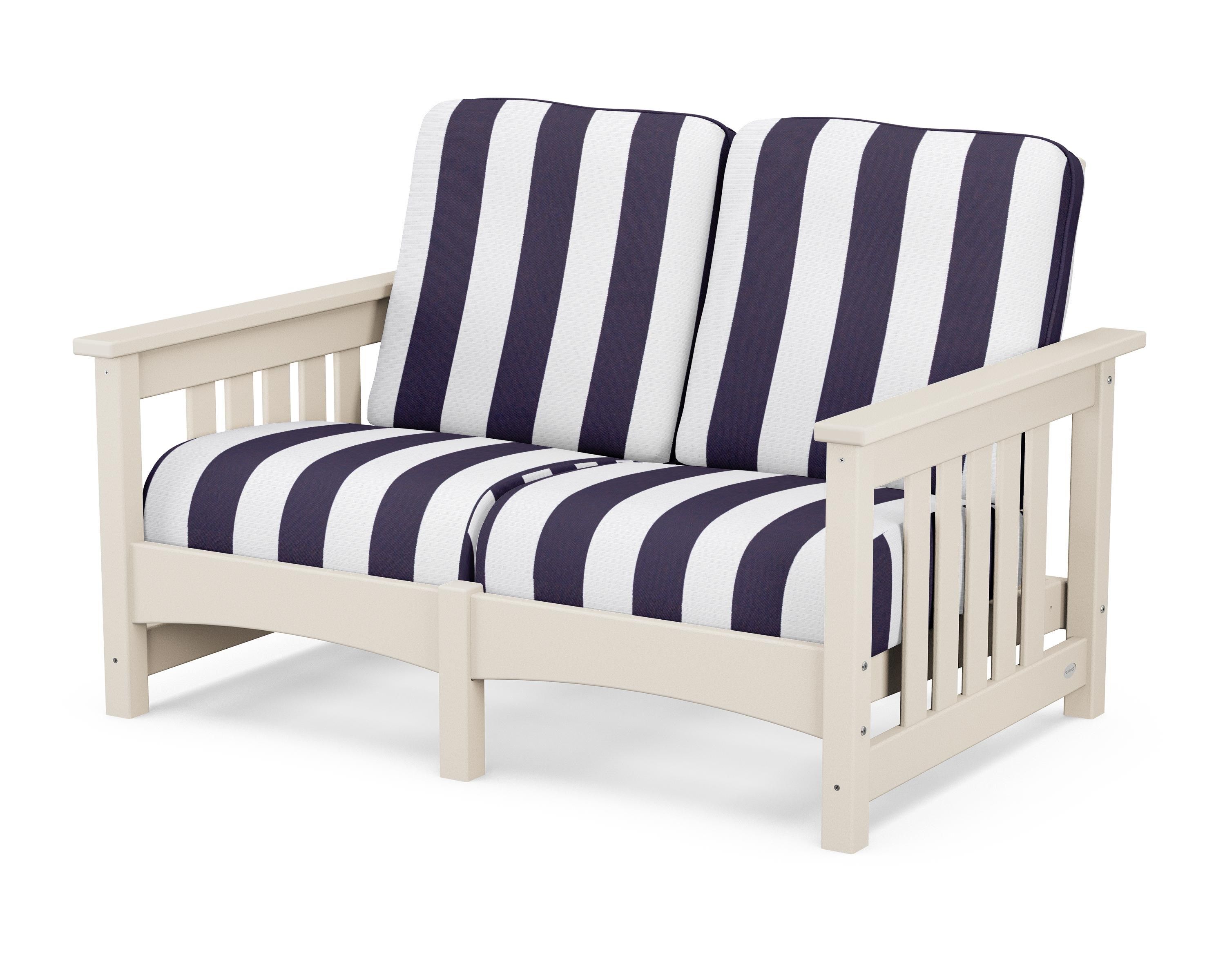 POLYWOOD® Club Mission Loveseat in Sand / Cabana Stripe Navy