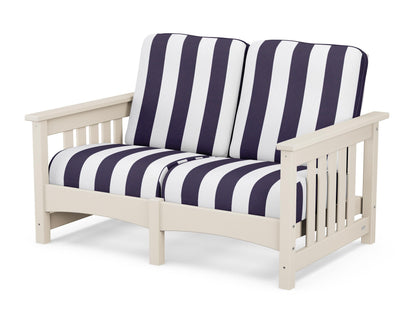 POLYWOOD® Club Mission Loveseat in Sand / Cabana Stripe Navy