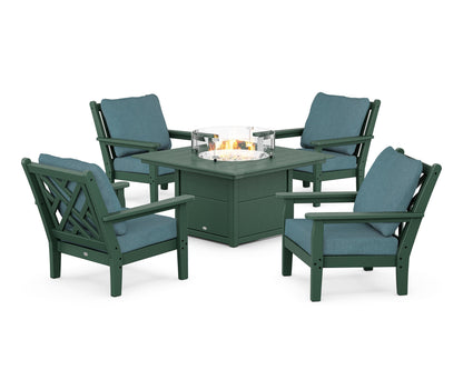 POLYWOOD® Chippendale 5-Piece Deep Seating Set with Fire Pit Table in Green / Ocean Teal