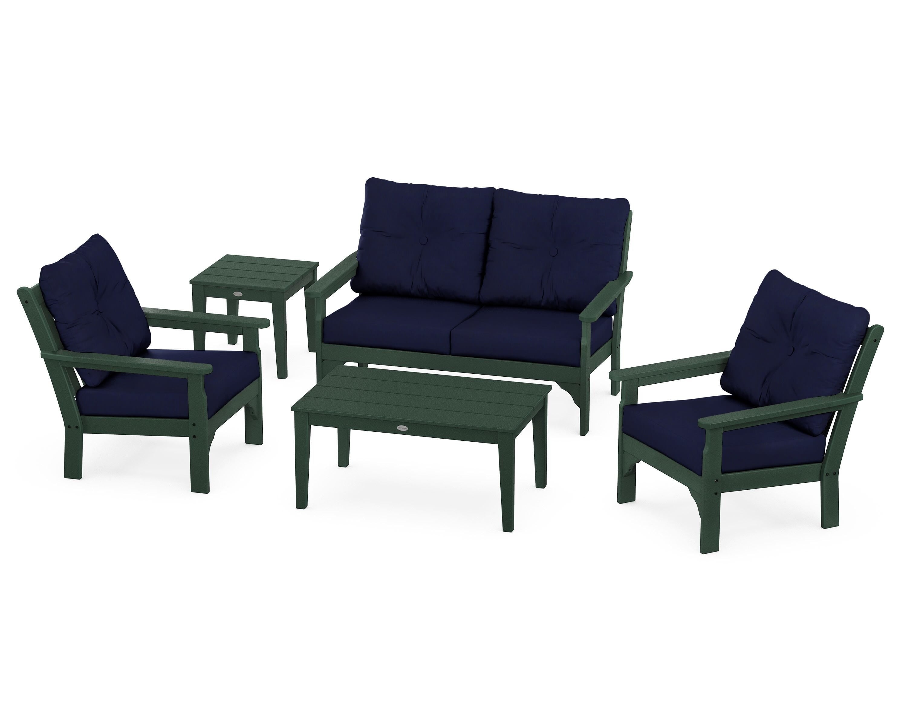 POLYWOOD® Vineyard 5-Piece Deep Seating Set in Green / Navy