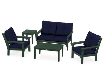 POLYWOOD® Vineyard 5-Piece Deep Seating Set in Green / Navy
