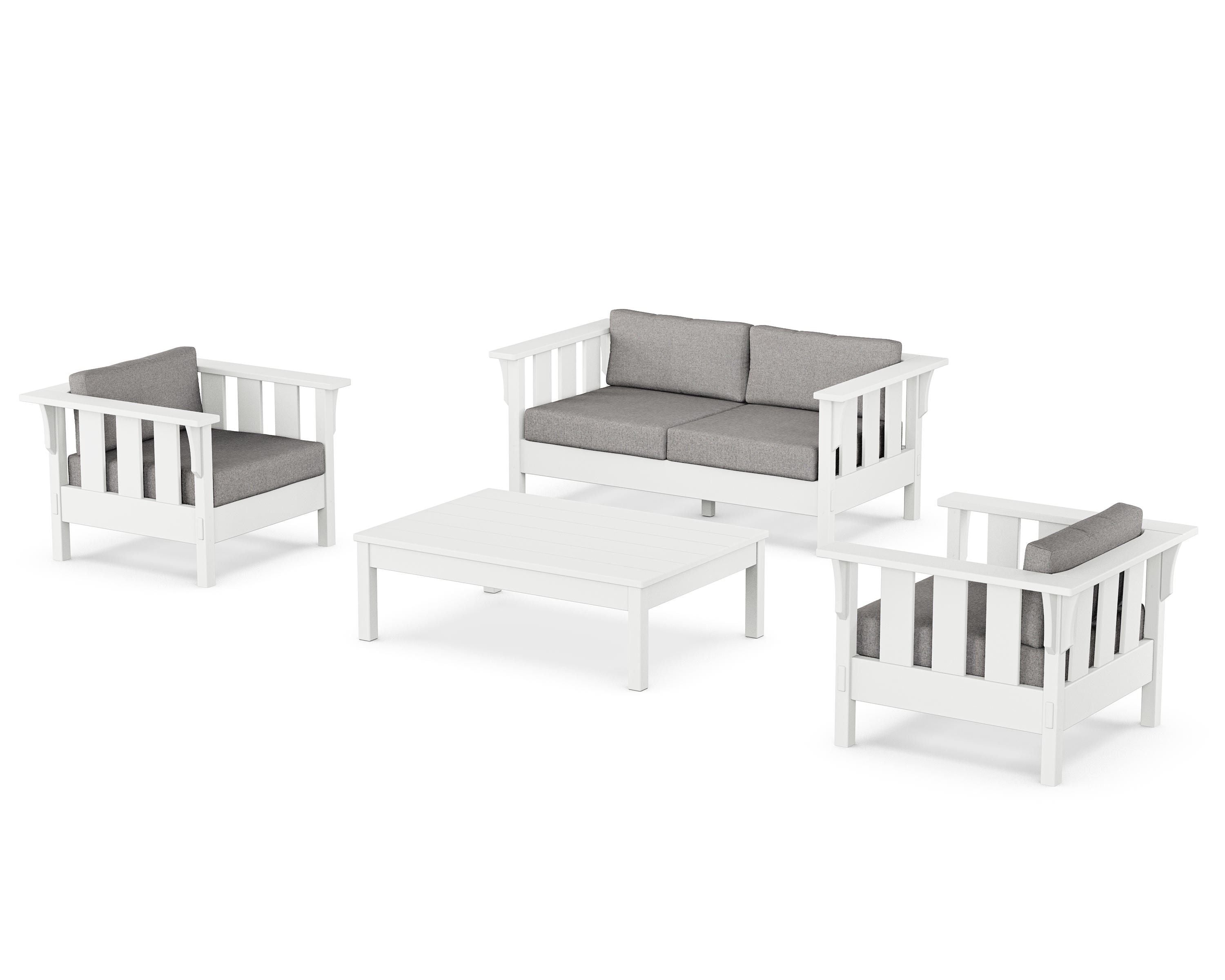 Martha Stewart by POLYWOOD® Acadia 4-Piece Deep Seating Set with Loveseat in White / Grey Mist