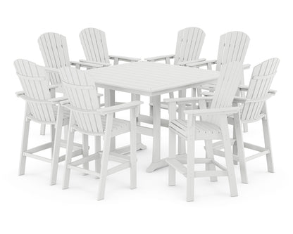 POLYWOOD® Nautical Curveback Adirondack 9-Piece Trestle Bar Set in White
