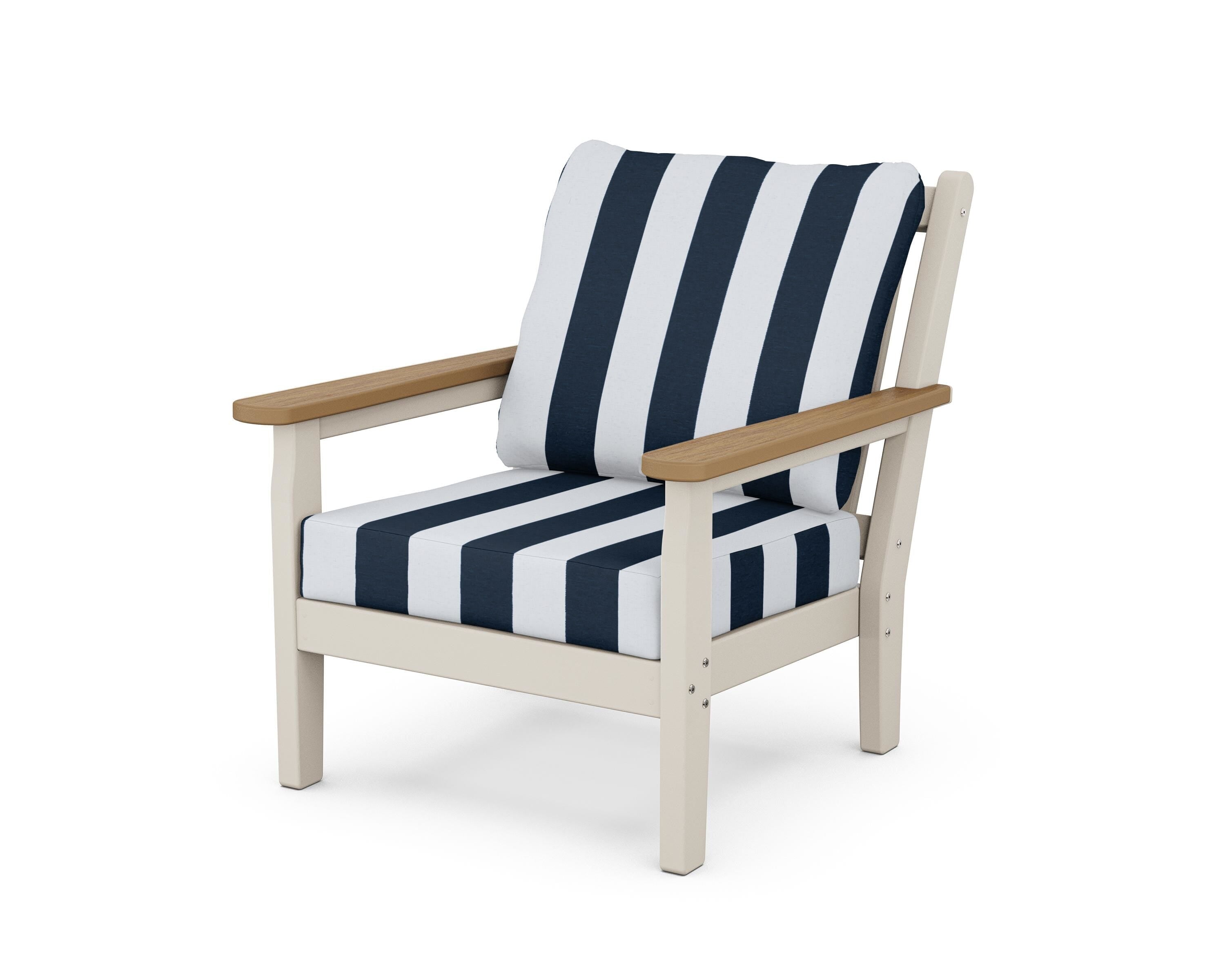 POLYWOOD® Chippendale Deep Seating Chair in Sand / Natural / Cabana Stripe Marine Indigo