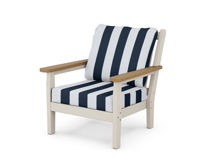 POLYWOOD® Chippendale Deep Seating Chair in Sand / Natural / Cabana Stripe Marine Indigo