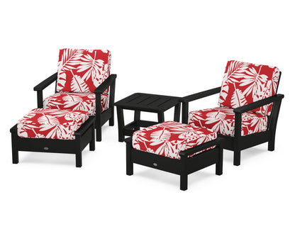 POLYWOOD® Harbour 5-Piece Deep Seating Chair Set in Black / Leaf Crimson