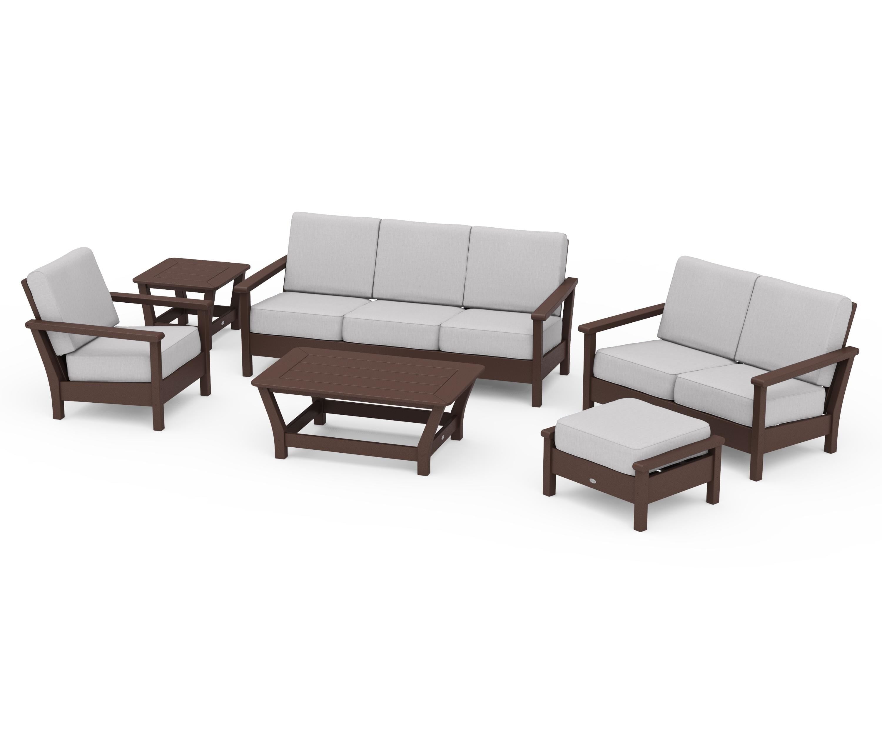 POLYWOOD® Harbour 6-Piece Outdoor Living Set in Mahogany / Granite