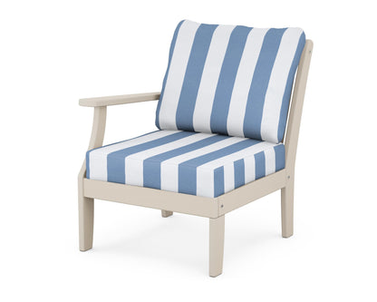 POLYWOOD® Braxton Modular Left Arm Chair in Sand / Cabana Stripe Sky Blue
