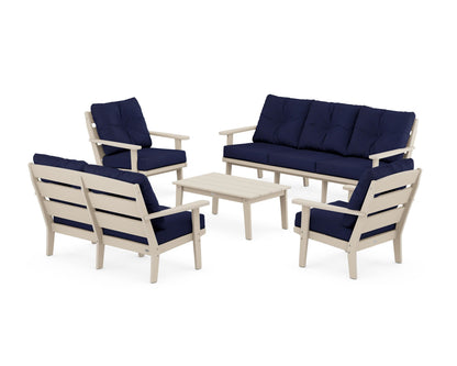 POLYWOOD® Lakeside 5-Piece Lounge Sofa Set in Sand / Navy