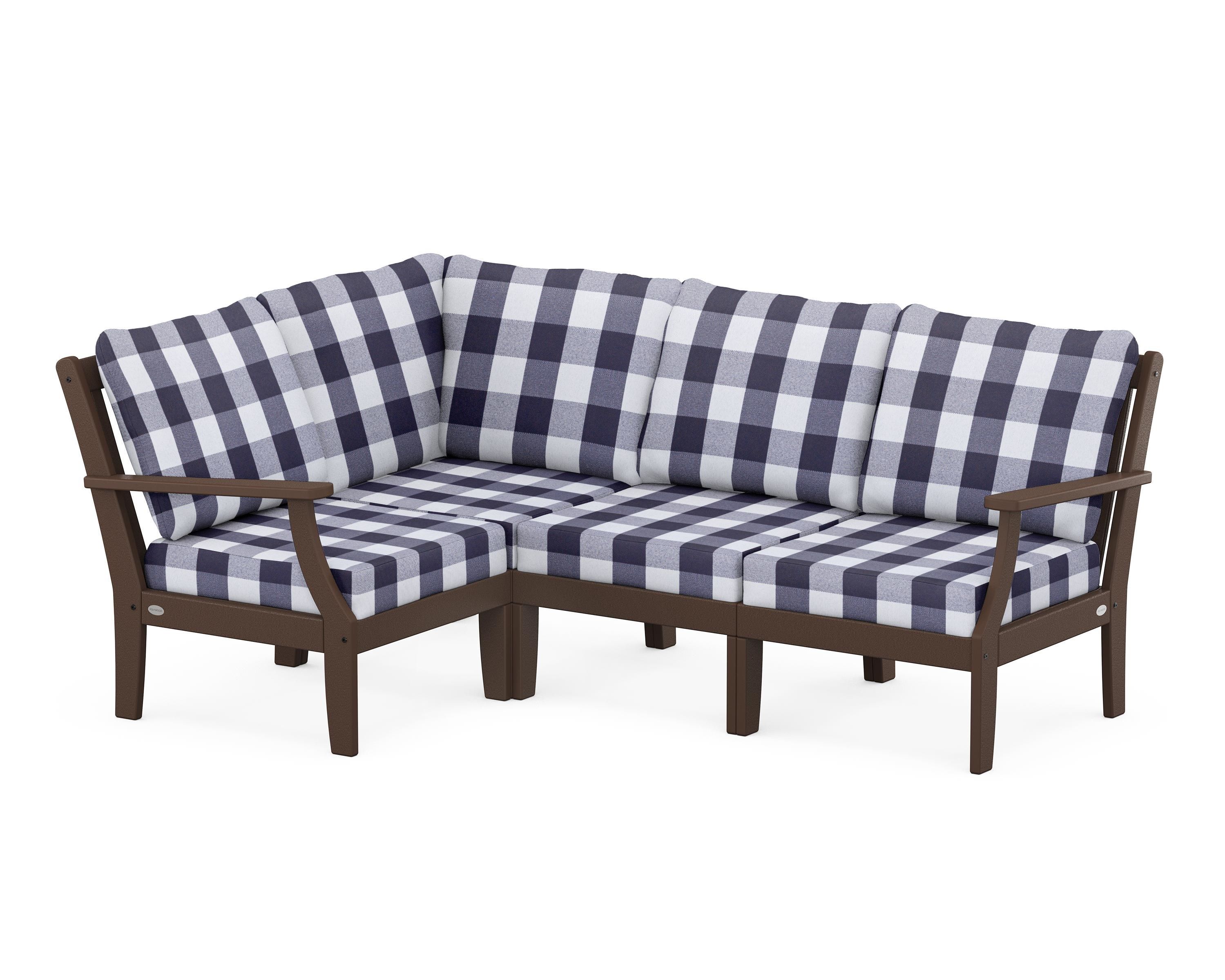 POLYWOOD® Braxton Modular 4-Piece Deep Seating Set in Mahogany / Buffalo Plaid Navy