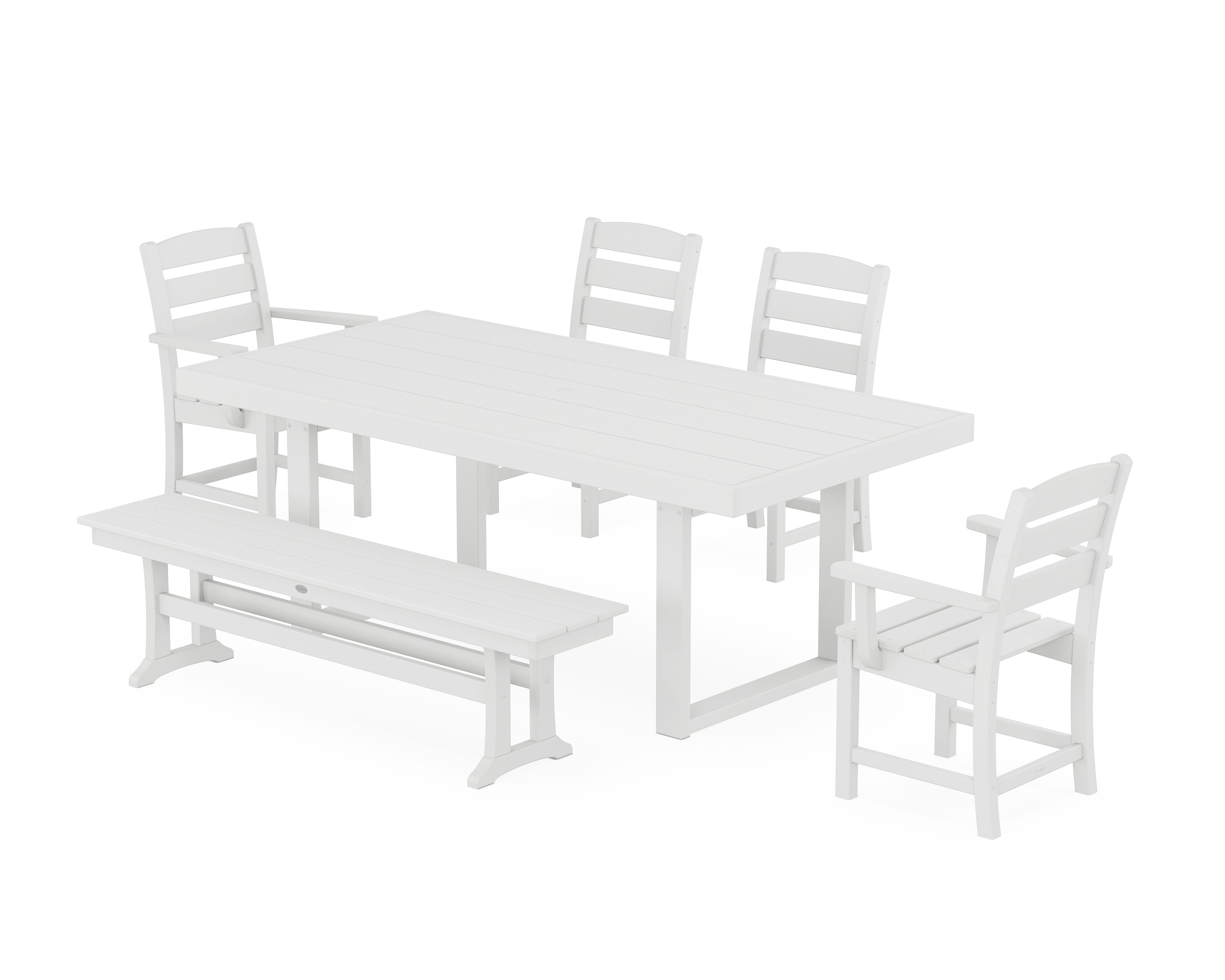 POLYWOOD® Lakeside 6-Piece Dining Set with Bench in White