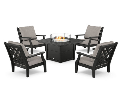 Country Living Wovendale 5-Piece Deep Seating Set with Fire Pit Table in Black / Weathered Tweed
