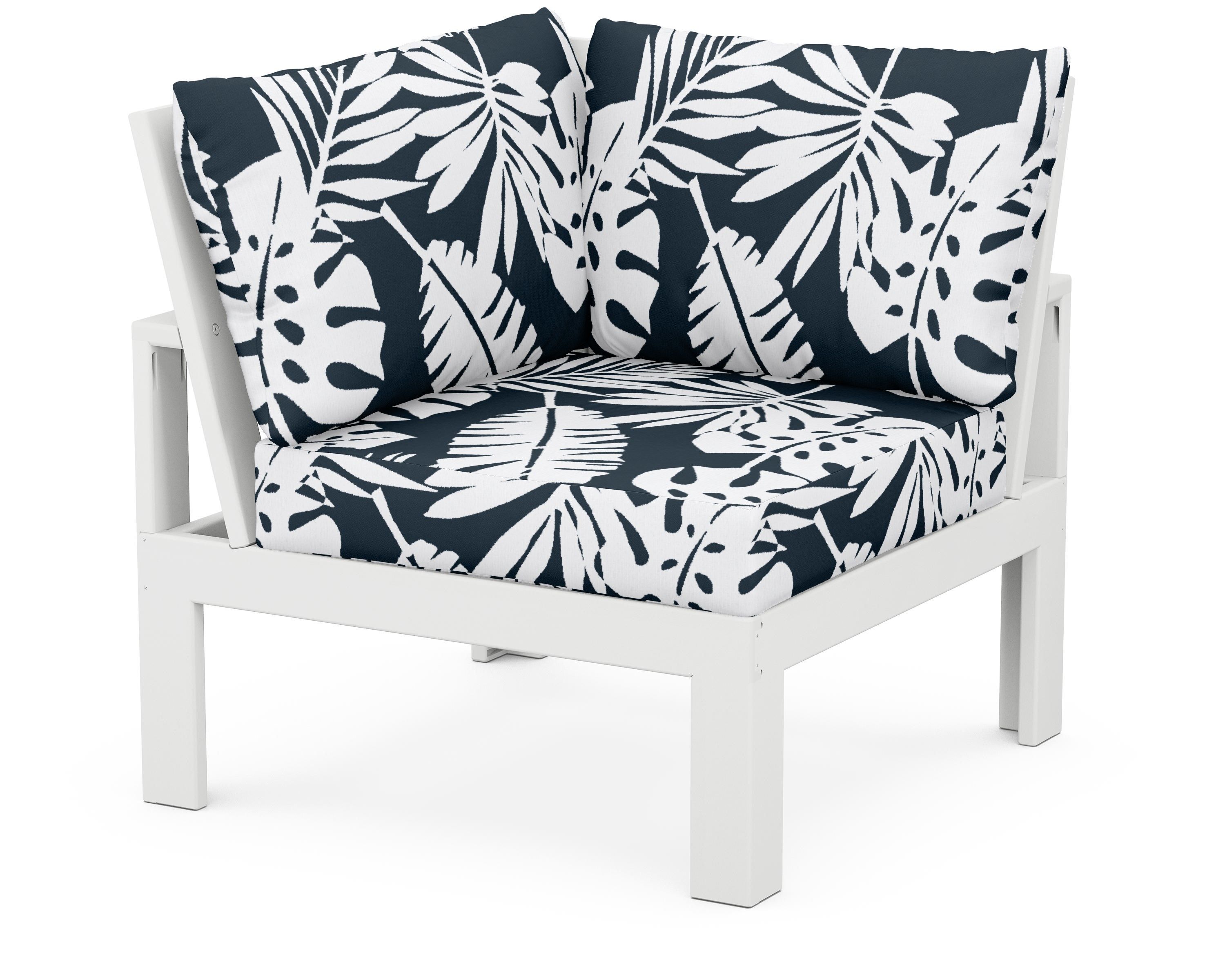 Unbranded Modular Corner Chair in White / Leaf Marine Indigo