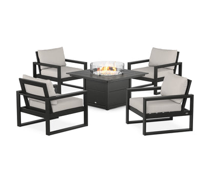 POLYWOOD® EDGE Sectional 5-Piece Deep Seating Set with Fire Pit Table in Black / Cast Ash