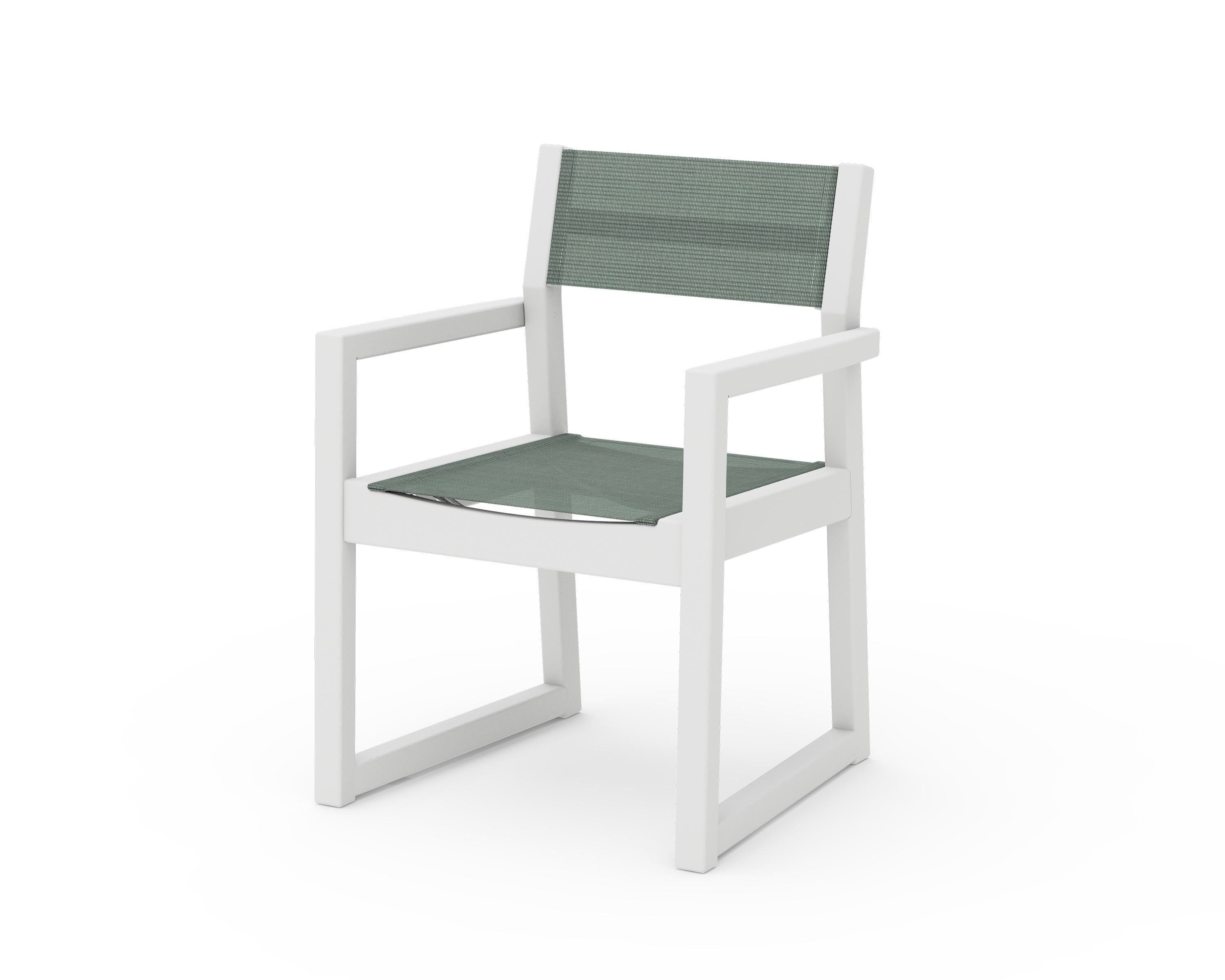 POLYWOOD® EDGE Sling Dining Arm Chair in White / Dupioni Sea Mist Sling