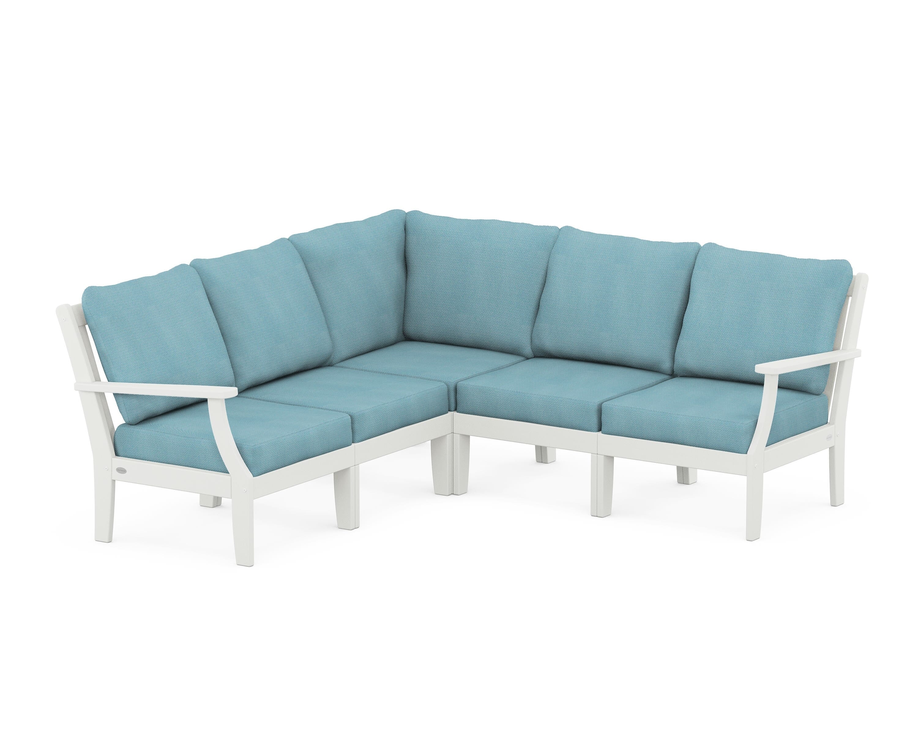 POLYWOOD® Braxton Modular 5-Piece Deep Seating Set in Vintage White / Lattice Sky Blue