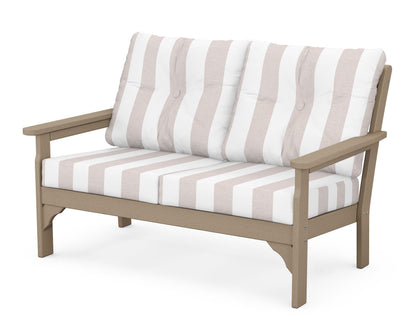 POLYWOOD® Vineyard Deep Seating Loveseat in Vintage Sahara / Cabana Stripe Dune Burlap