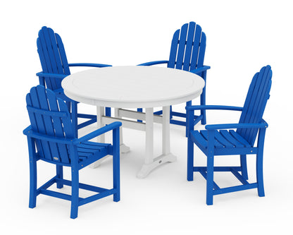 POLYWOOD® Classic Adirondack 5-Piece Round Dining Set with Trestle Legs in Pacific Blue / White