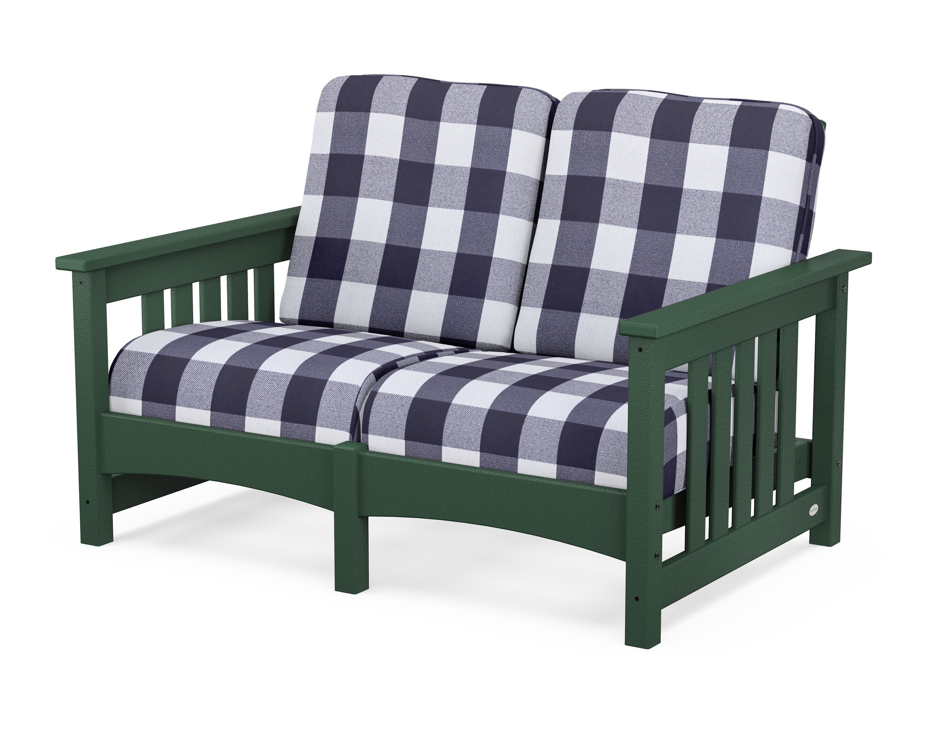 POLYWOOD® Club Mission Loveseat in Green / Buffalo Plaid Navy