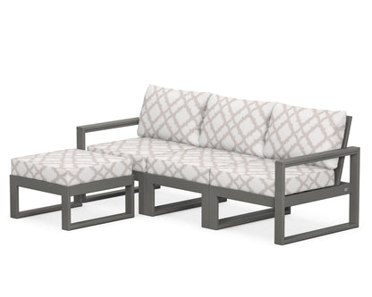 POLYWOOD® EDGE 4-Piece Modular Deep Seating Set with Ottoman in Slate Grey / Trellis Dune Burlap