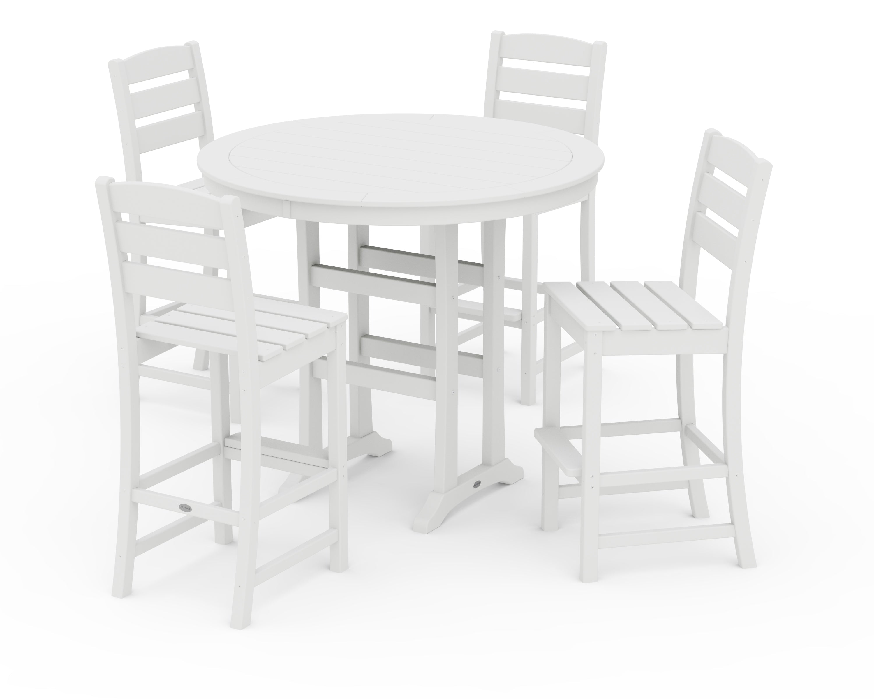 POLYWOOD® Lakeside 5-Piece Round Farmhouse Side Chair Bar Set in White