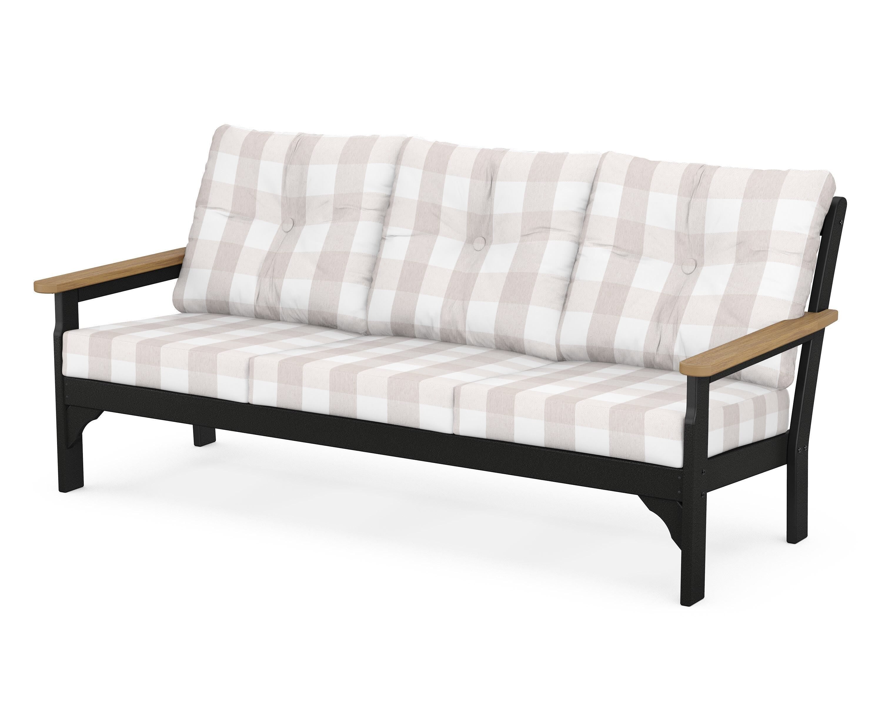 POLYWOOD® Vineyard Deep Seating Sofa in Black / Natural / Buffalo Plaid Dune Burlap