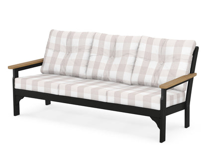 POLYWOOD® Vineyard Deep Seating Sofa in Black / Natural / Buffalo Plaid Dune Burlap