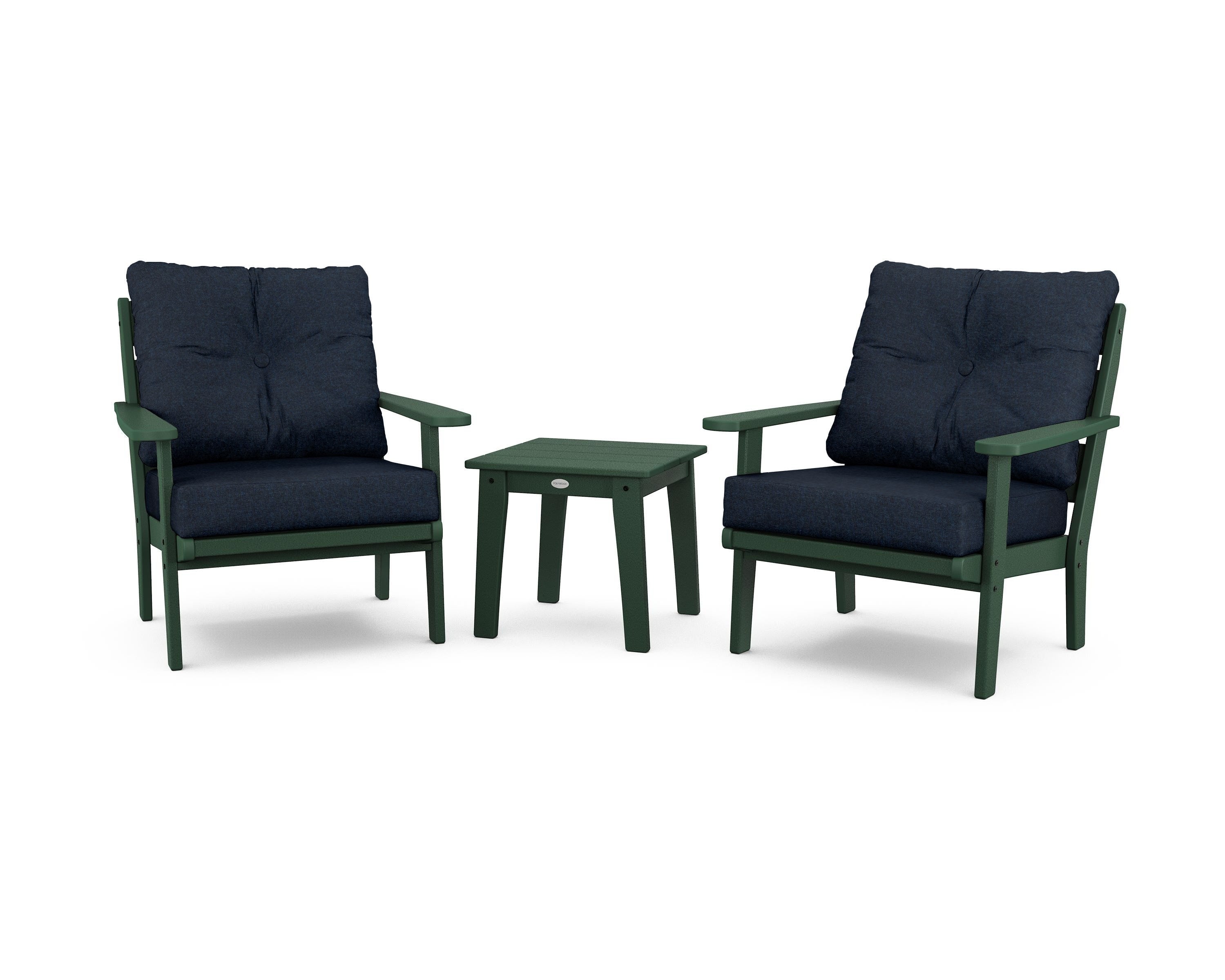 POLYWOOD® Lakeside 3-Piece Deep Seating Chair Set in Green / Marine Indigo