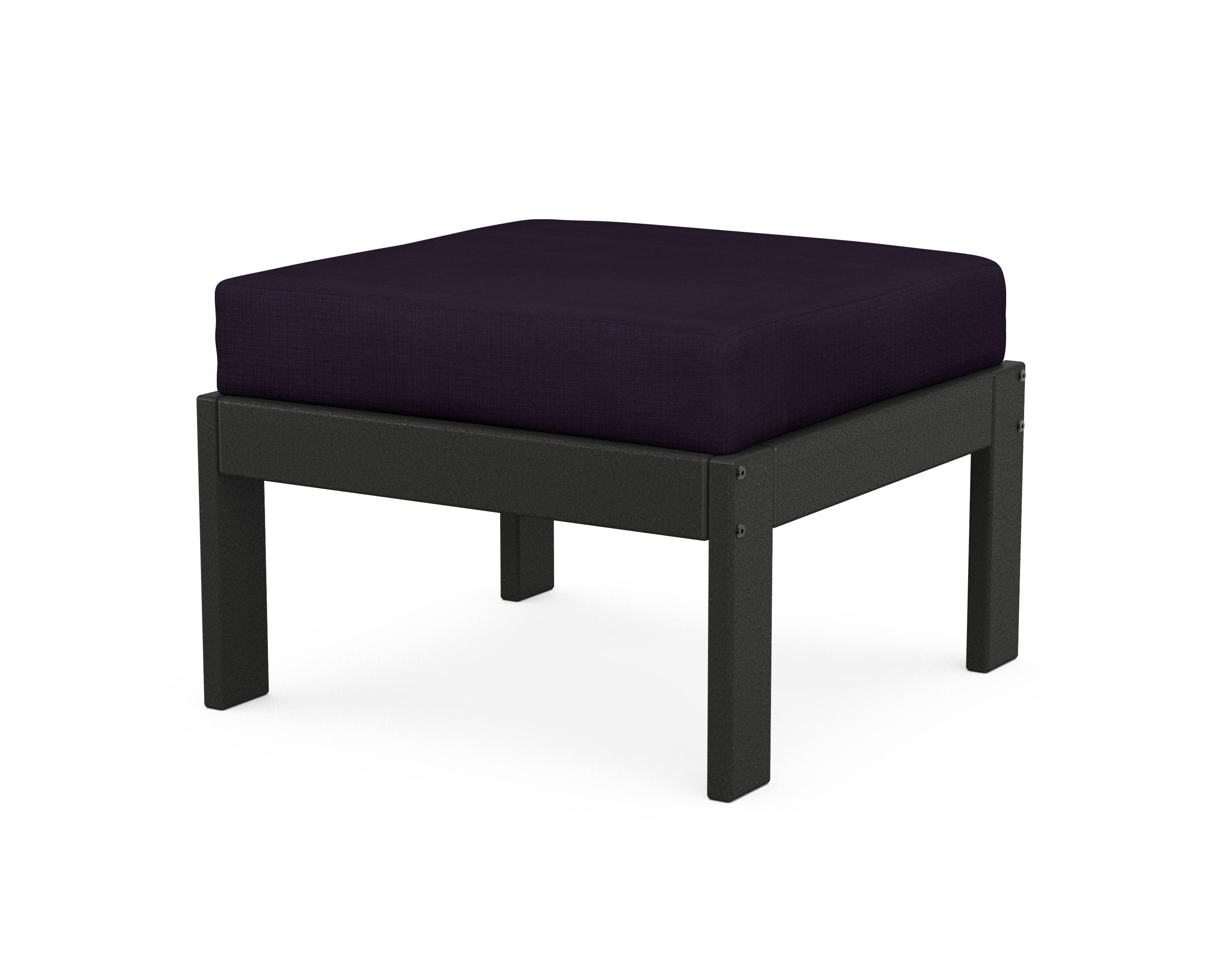 POLYWOOD® Vineyard Modular Ottoman in Black / Navy Linen
