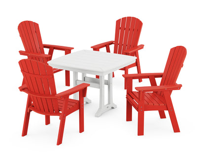 POLYWOOD® Nautical Adirondack 5-Piece Dining Set with Trestle Legs in Sunset Red / White