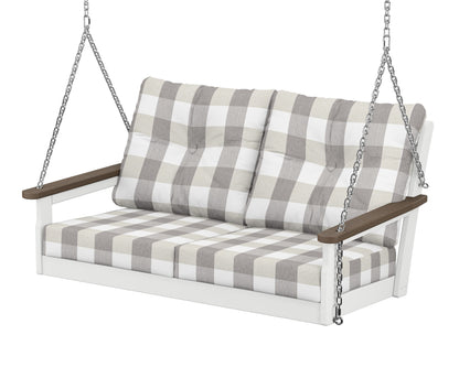 POLYWOOD® Vineyard Deep Seating Swing in White / Kona / Buffalo Plaid Grey Mist