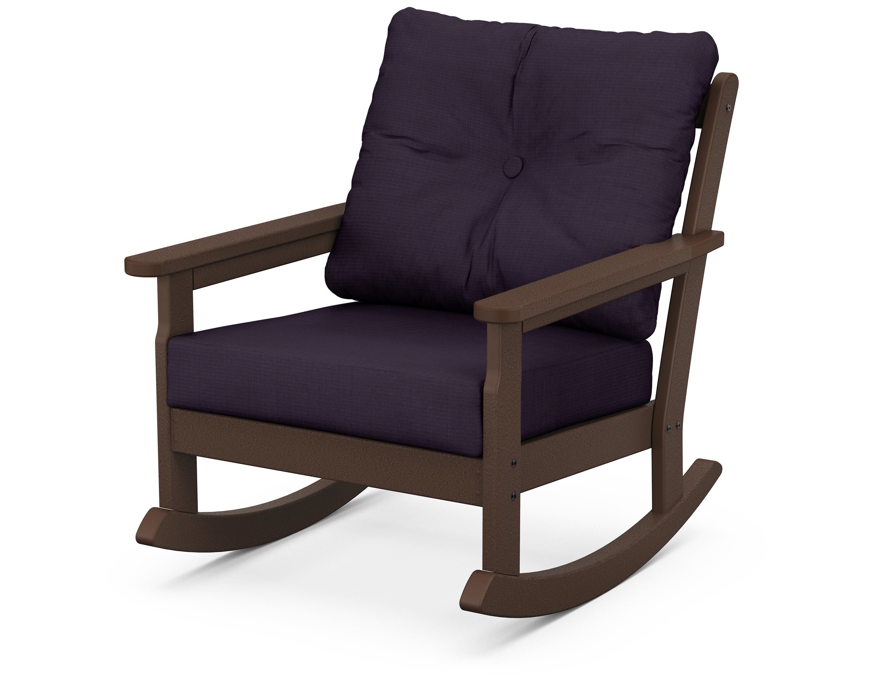 POLYWOOD® Vineyard Deep Seating Rocking Chair in Mahogany / Navy Linen